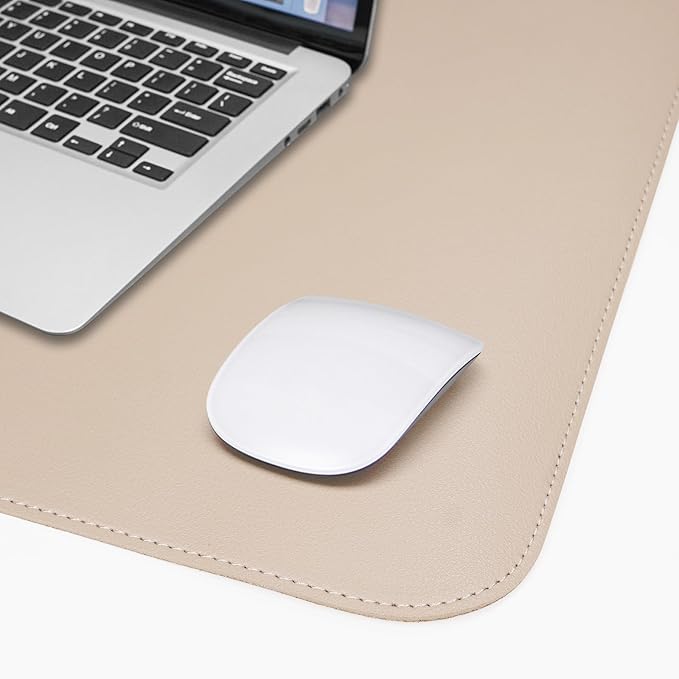 AFIING Leather Desk pad Protector, Large Non-Slip Office Desk Mat with Natural Cork & PU Leather, Waterproof Writing Mouse Pad for Office and Home (47in*23in, Beige)