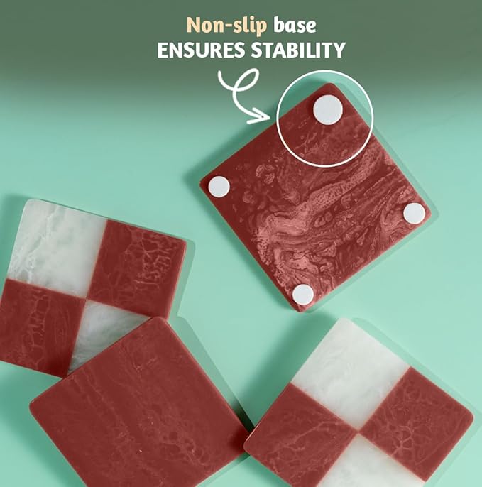 Folkulture Coasters Set of 4 | (4") Fall Coaster for Coffee Table | Burnt Red Coasters for Drinks | Cute Cup Coaster Waterproof for Bar Decor or Living Room Decor | Fall-Decor or Fall Table Decor