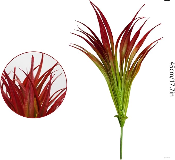 24Pcs Artificial Grass Plant Fake Outdoor Plastic Plants UV Resistant Faux Grasses Greenery Shrubs for Window Box Garden Patio Porch Home Decor Rose Red