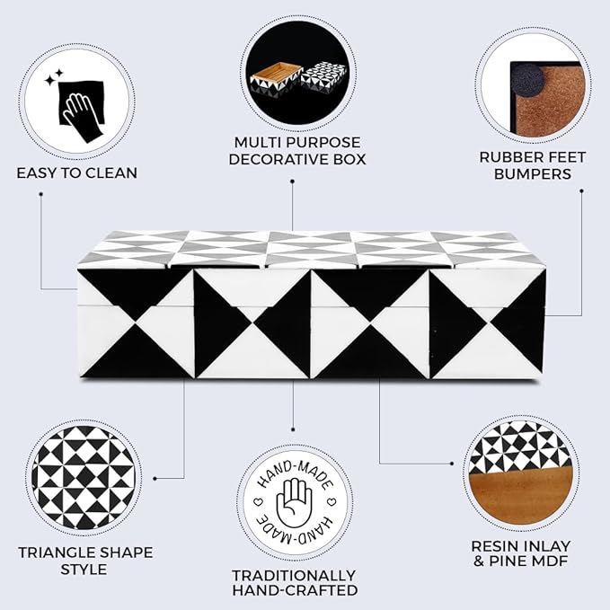 Handicrafts Home Handmade Triangle-B&W Collection Decorative Jewelry Box Organizer – Keepsakes, Trinkets, and Home Decor – Antique Coffee Table Storage, Memory Box, Farmhouse Style Decor, 10x6x2.5