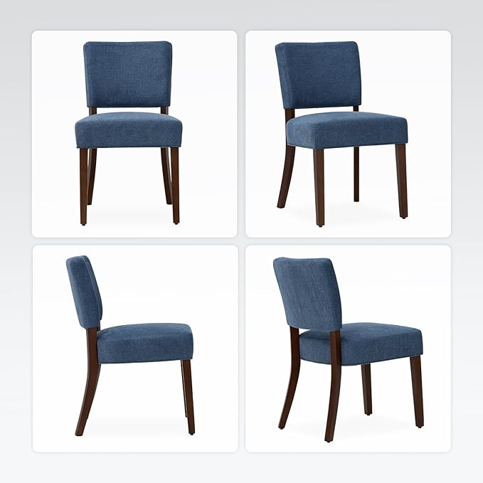 COLAMY Mid Century Modern Dining Chairs Set of 4, Upholstered Kitchen Chairs with Back, Farmhouse Fabric Side Dining Room Chairs with Wood Legs for Dining Room Kitchen Restaurant, Blue