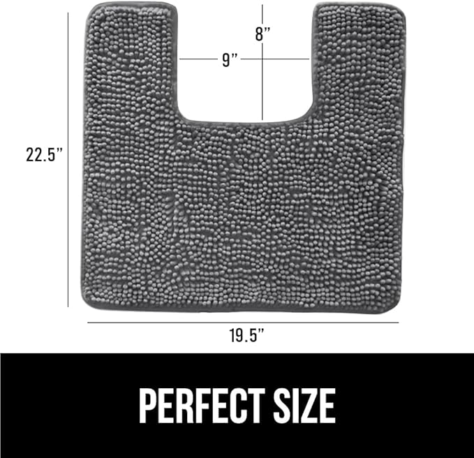 GORILLA GRIP Plush Absorbent Shaggy Chenille Bath Rug Mat for Square Toilet Base with Rubber Backing, Machine Washable Rugs, Soft Microfiber Contour Mats for Toilets, Bathroom Decor, Grey