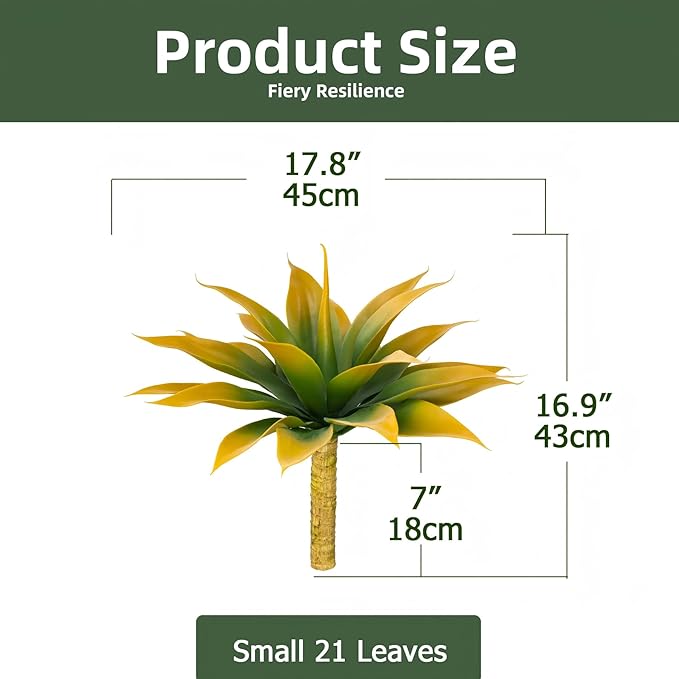 Artificial Agave Faux Agave Fake Greenery Outdoor Artificial Plants Fake Plants for Indoor Home Decoration Plastic Plants Outdoor Decor Front Porch Decor Simulation Plants 18In(Yellow) 2Pack