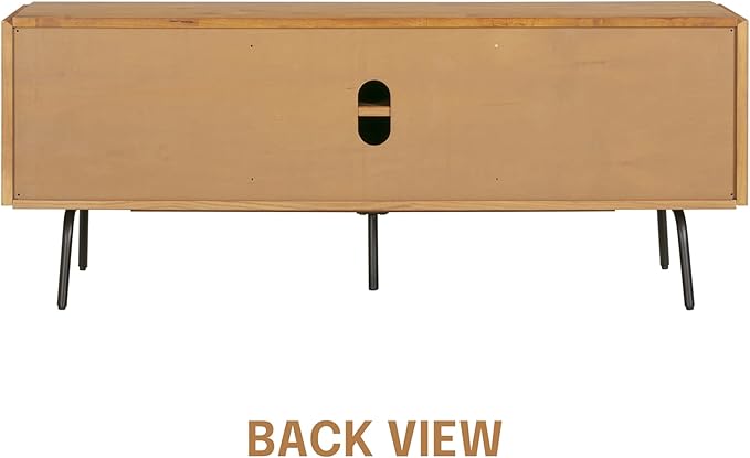 NTC Veil TV Stand with 3 Doors for TVs up to 60’’, Media Console with Vertical Groove Design and Metal Legs, Modern Entertainment Center for Living Room and Bedroom, Effortless Assembly, Teak Look