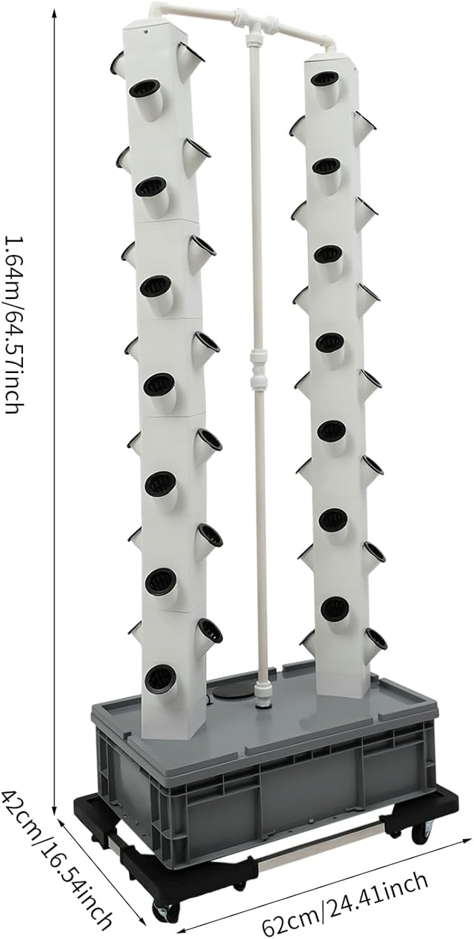 56-Hole Hydroponic Growing System Vertical Garden Tower with Automatic Watering Timer, 4 Wheels for Indoor Outdoor Use | Grow Lettuce, Strawberries, Tomatoes, Herbs