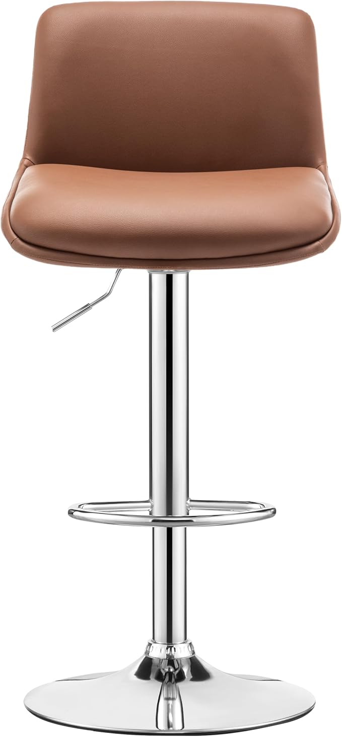 MINCETA Bar Stools,Modern Upholstered Swivel Stool with Back for Bar and Counter Height, Adjustable Height 24" to 34",1 Piece,PU in Brown