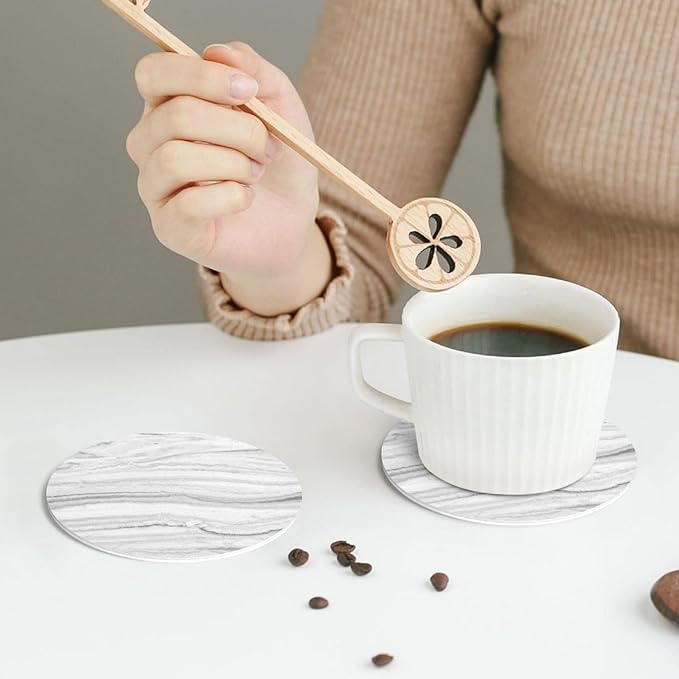 Grey Marble Coasters Set of 6 Coasters for Drinks Absorbent Double-Sided Leather PVC Coaster for Tabletop Protection Coffee Table Decor Ideal for Home Decor House Warming Gifts