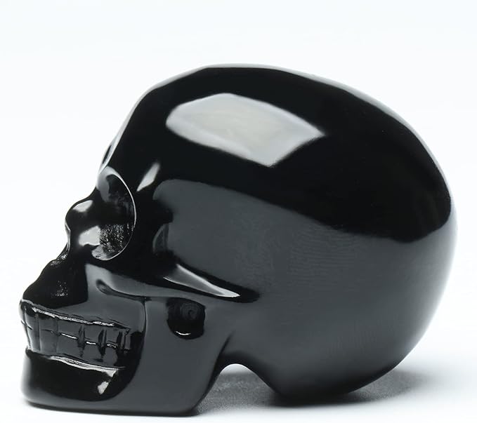 2''Natural Black Obsidian Crystal Skull Head Hand Carved Reiki Healing Stone Statue Healing Home Office Art Room Decoration