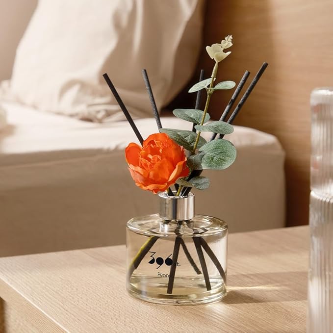 396 st. Peony Flower Reed Diffuser, White Musk, 200ml(6.7oz) / Reed Diffuser Sets, Home Fragrance, Scented Oils, Home & Bathroom Décor