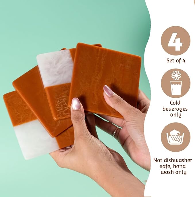 Folkulture Coasters Set of 4 | (4") Fall Coaster for Coffee Table | Handmade Coasters for Drinks | Cute Cup Coaster Waterproof for Bar Decor or Living Room Decor | Fall-Decor or Fall Table Decor