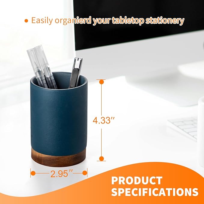 Pen Holder for Desk, Ceramic Pencil Organizer & Makeup Brush Holder, Office Decor and Desk Accessories，Perfect Office Organization,Teacher Supplies(Royal Blue, Set / 2)