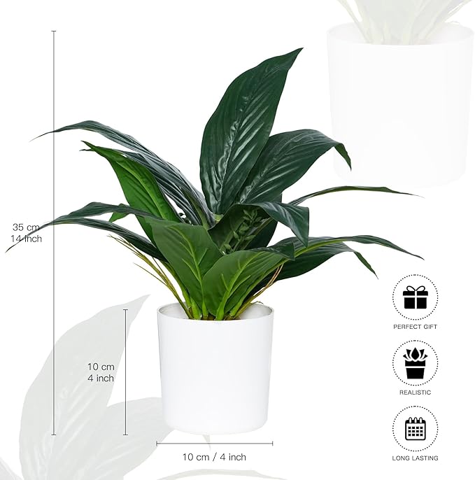 Artificial Fake Snake Plant Potted Tropical Faux Sansevieria Trifasciata Plants in White Plastic Pots Perfect for Indoor Home Decor Modern Living Room Office Housewarming Gift,Dark Green
