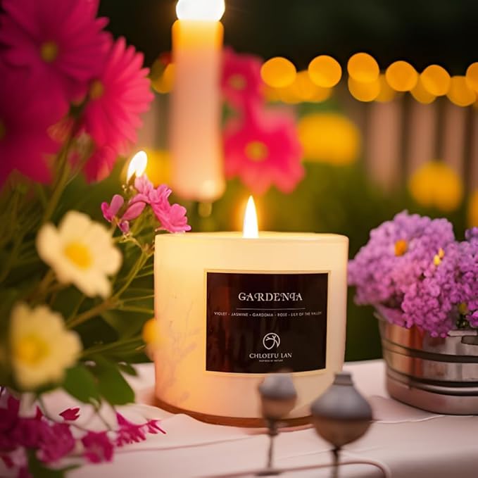 Chloefu LAN Premium Gardenia Scented Candle for Men & Women, Highly Scented, 7.1oz|45 Hour Long Lasting, All Natural Soy Candles, Home Decor, White Glass Jar Candle with Gift Box