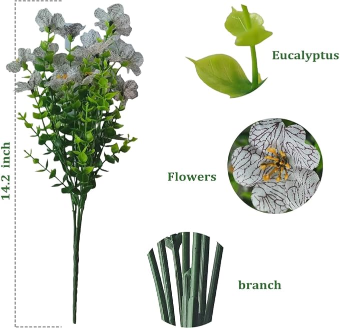 12 Bundles UV Resistant Artificial Outdoor Flowers Fake Silk Flowers Faux Plastic Plants Garden Porch Window Box Table Vase Home Decoration White