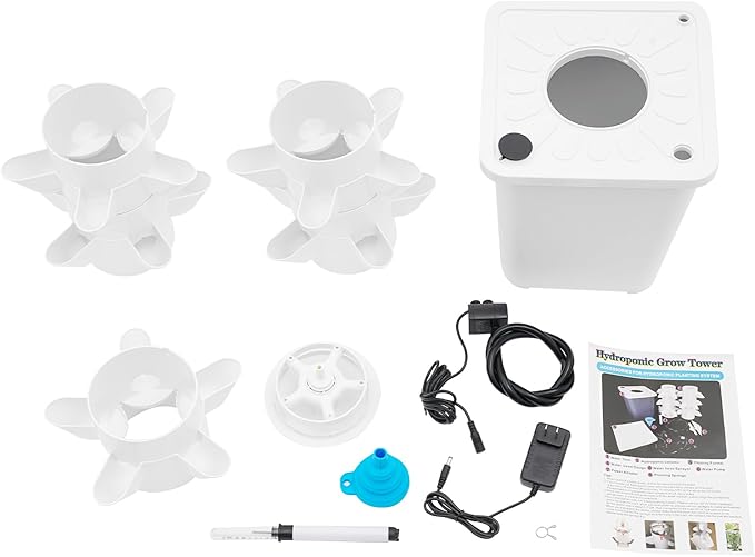 Hydroponics Growing System, 25-Plants Hydroponic Growing Kit Indoor Vertical Tower System Kit with Water Pump & Plug Nursery Germination Kit for Gardening Lover (White)
