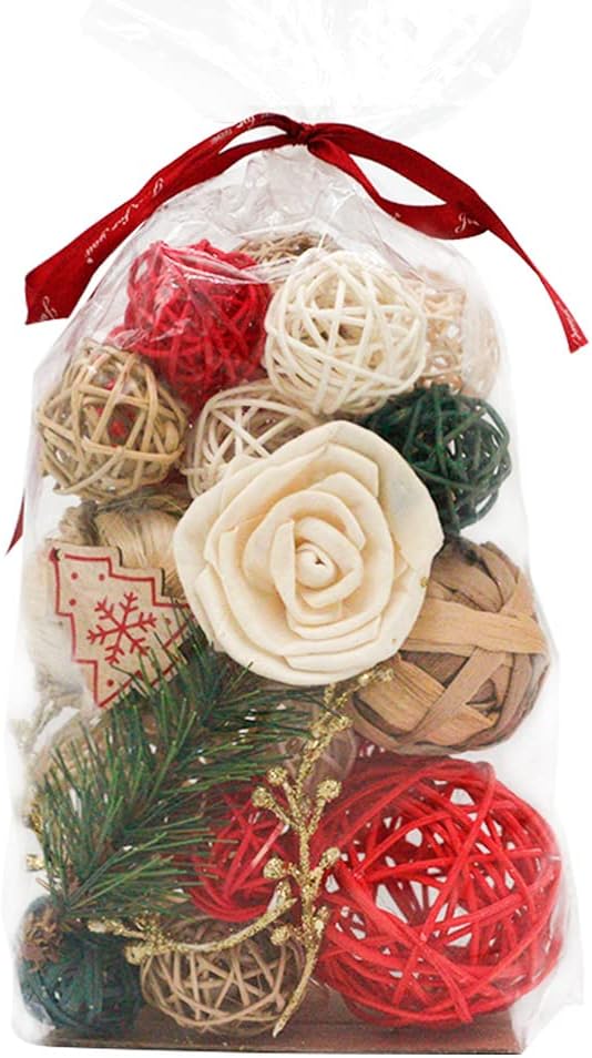 Qingbei Rina Decorative Balls for Bowls,Red Bowl Fillers Vase Filler Wicker Rattan Balls Decorative for Home Decor,Winter Holiday Orbs Spheres Woven Spherical Farmhouse Decor Props(Large)