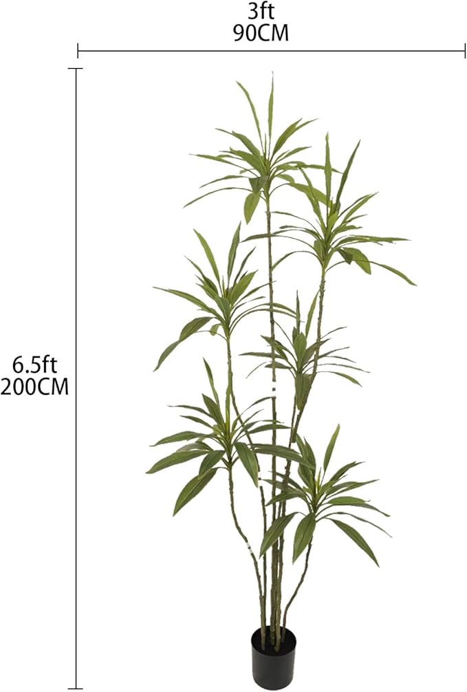 Artificial Cordyline Plant, Indoor Potted Plant, 6 Stems with Black Planter, Suitable for Large Indoor Living Room Decorations, Potted Plants, and Window Display Scenes (Green-7ft)