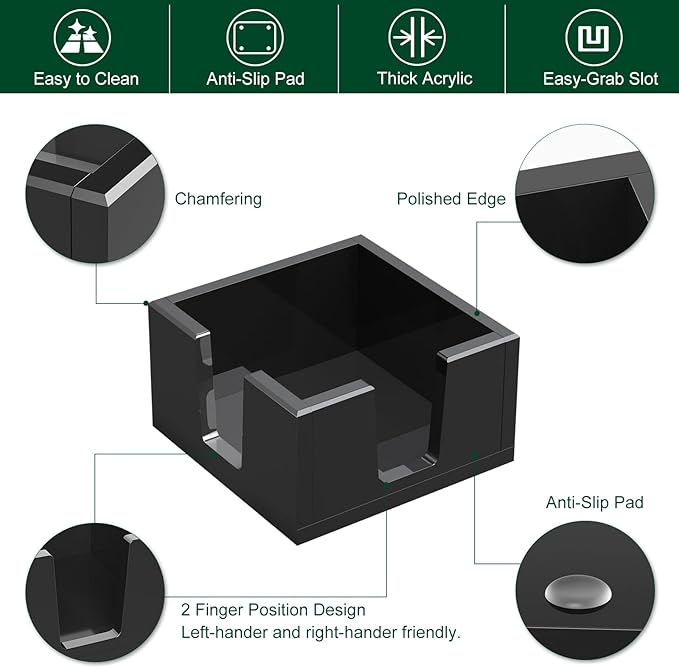 Acrylic Sticky Note Holder, Self-Stick Note Pad Holder W/O Pads - Note Dispenser Memo Pad Holder Desk Organizer for School Office Home (3''x3'' Black)