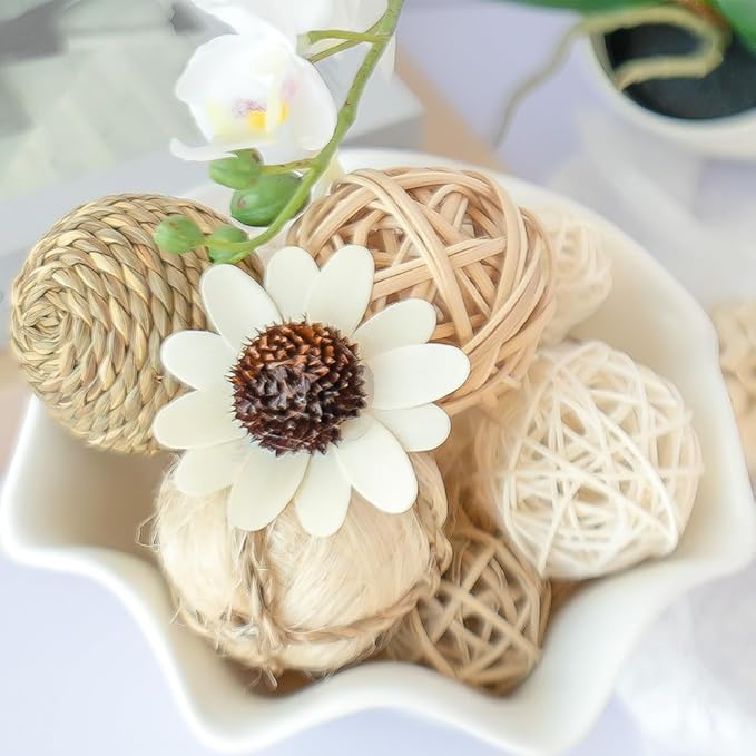 Qingbei Rina Spring Decorative Balls for Bowls,Assorted Vase Filler for Centerpieces,Wicker Rattan Balls Decorative Orbs Woven Spheres,Bowl Fillers for Home Decor,Wedding(White)