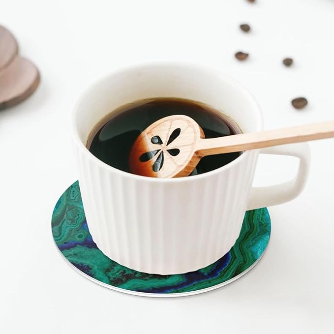 Agate Marble Green Coasters Set of 6 Coasters for Drinks Absorbent Double-Sided Leather PVC Coaster for Tabletop Protection Coffee Table Decor Ideal for Home Decor House Warming Gifts