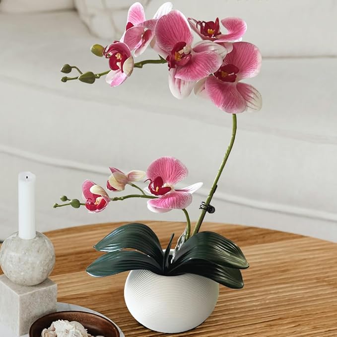 LESING Artificial Potted Orchid Flower for Table Centerpieces,Real Touch Fake Orchid Flowers in Vase for Home Decoration (Style 5,Pink)