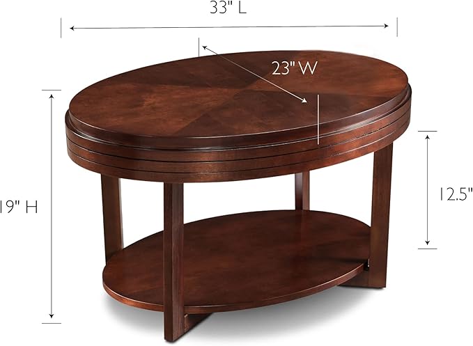 Leick Home 10109-CH Oval Small Coffee Table with Shelf, Chocolate Cherry