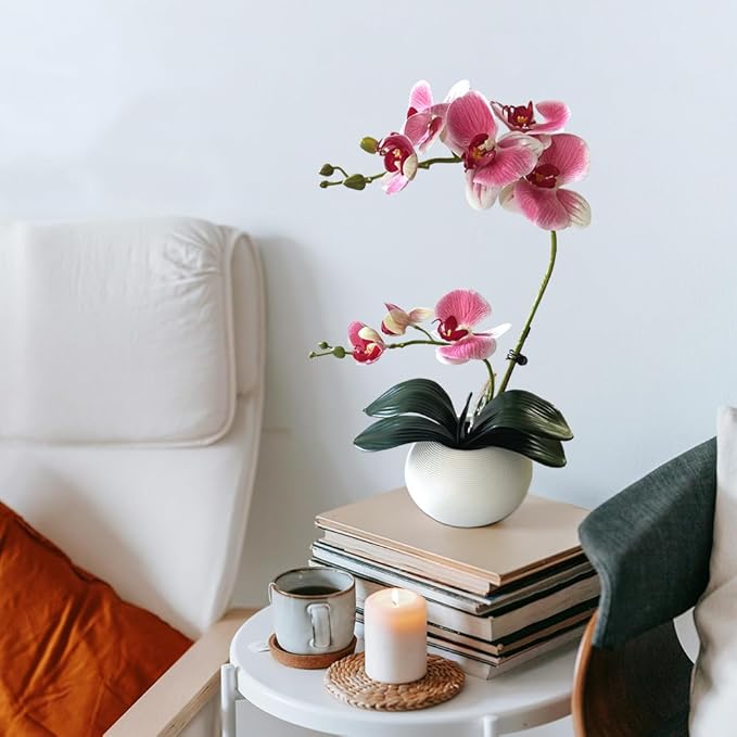 LESING Artificial Potted Orchid Flower for Table Centerpieces,Real Touch Fake Orchid Flowers in Vase for Home Decoration (Style 5,Pink)