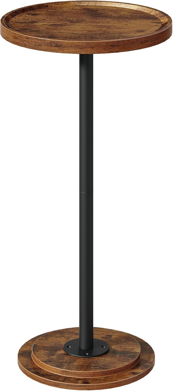 Small Round Side Table, Drink Table for Small Spaces, Pedestal Cocktail Table, Thickened Base, for Living Room, Bedroom, Office, Rustic Brown and Black TBZ30BF