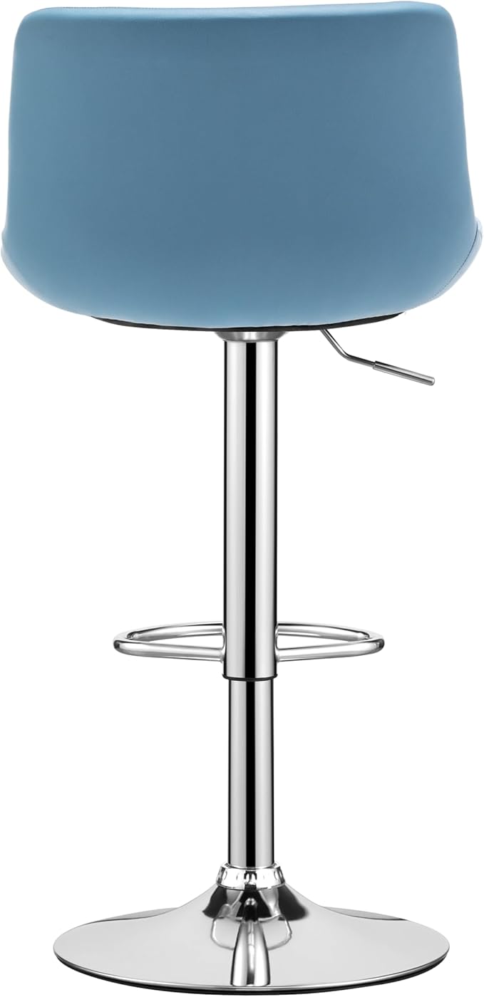 MINCETA Bar Stools,Modern Upholstered Swivel Stool with Back for Bar and Counter-Height, Adjustable Height 24" to 34",Set of 3,PU in Blue