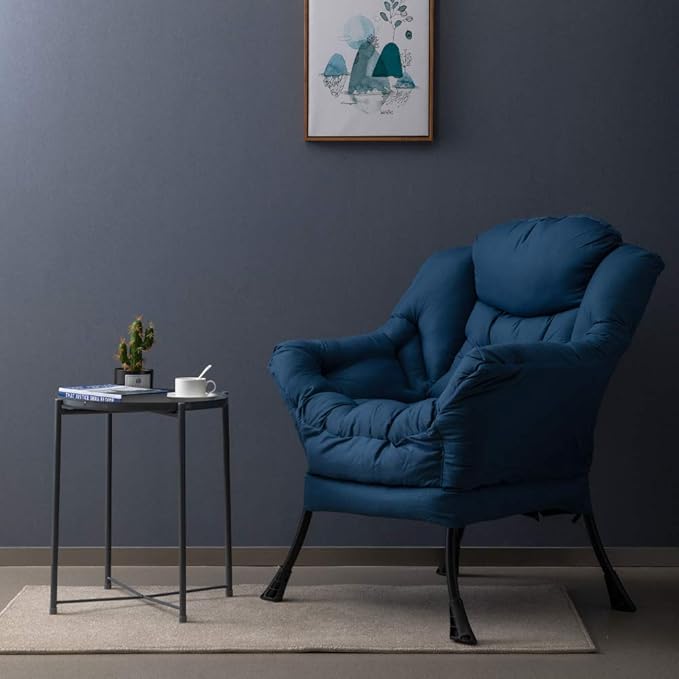 HollyHOME Modern Fabric Large Lazy Accent Chair, Oversized Comfy Reading Lounge Chair, Thick Padded Cozy With Armrest, Steel Frame Leisure Sofa for Living Room, Bedroom, Dorm, Navy Blue