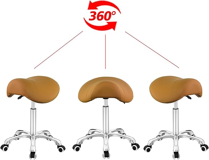 Antlu Saddle Stool Rolling Chair for Medical Massage Salon Kitchen Spa Drafting,Adjustable Hydraulic Stool with Wheels (Without Backrest, Camel)