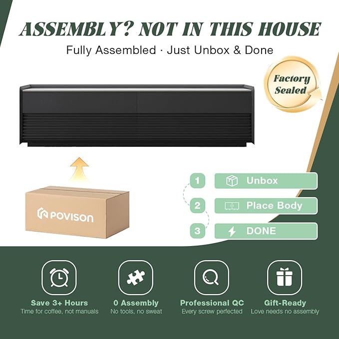 POVISON Fully-Assembled Mid Century Glossy Sintered Stone TV Stand, 70.87" Wood Media Console with Adjustable LED Light, Entertainment Center with Storage for Living Room