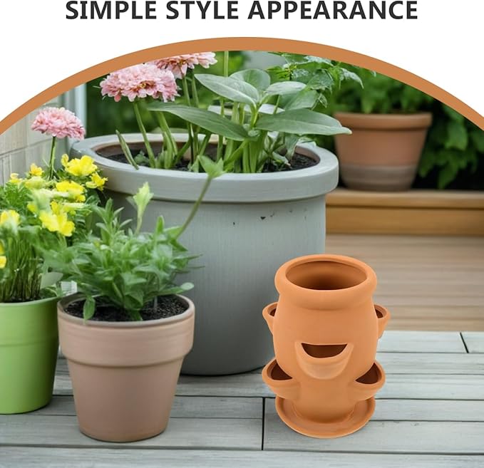 VICASKY Strawberry Planter Pot Tower Planters Outdoor Plants Terracotta Hen Chicks Pots Shaped Green Stalk Plant Stoneware Embossed Succulents Orchids Decorative Vertical Gardening Balconies