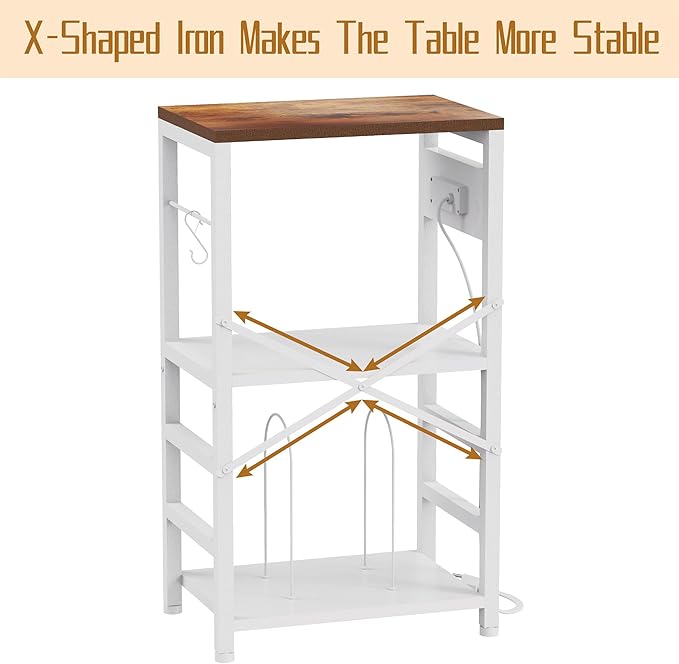 End Table with LED Light,Record Player Stand with Charging Station,Vinyl Records Storage,Turntable Stand Albums Storage for Music Room Studio-Industry White