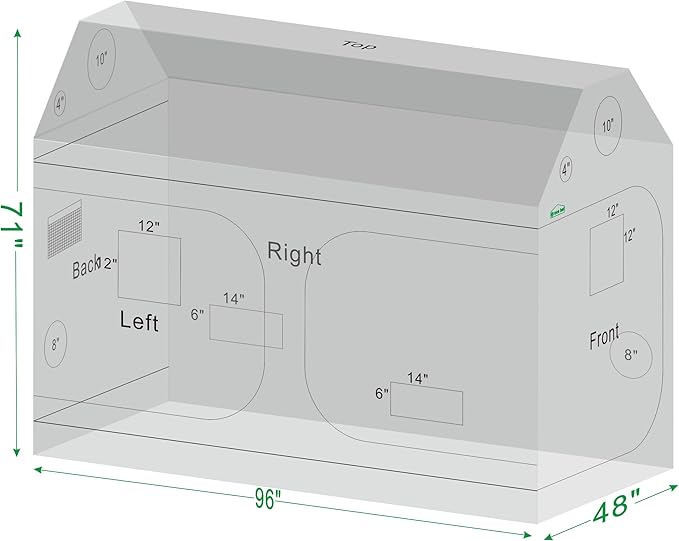 96"x48"x72" Roof Cube Grow Tent with Observation Windows, Lightproof, Mylar Hydroponic Tent with Floor Tray for Indoor Plant Growth