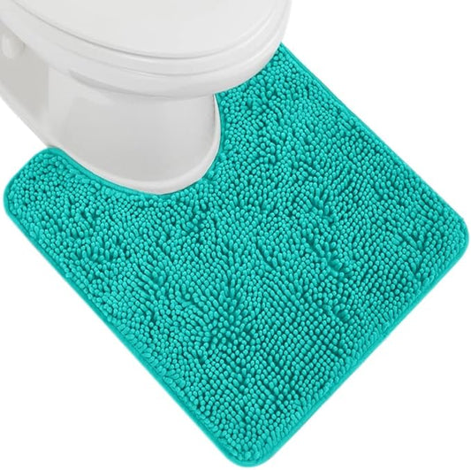 GORILLA GRIP Plush Absorbent Shaggy Chenille Bath Rug Mat for Oval Toilet Base with Rubber Backing, Machine Washable Rugs, Soft Microfiber Contour Mats for Toilets, Bathroom Decor, Turquoise