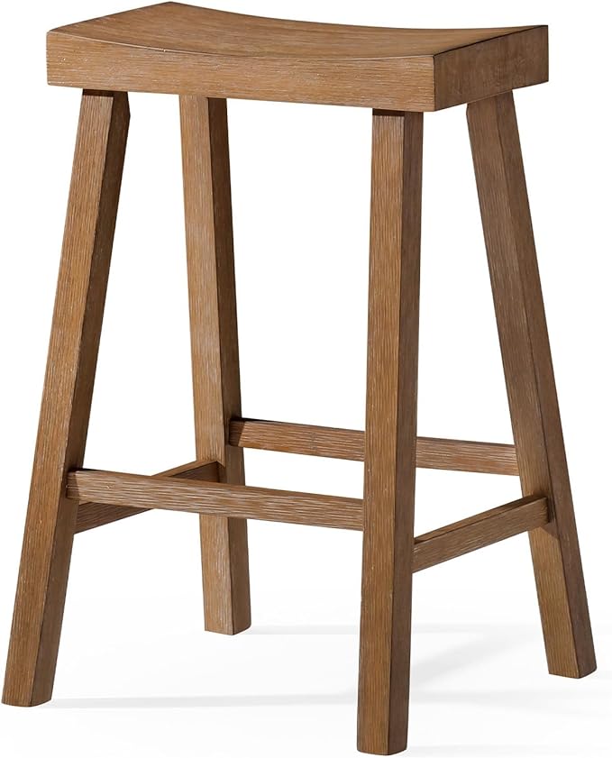 Maven Lane Kitchen Bar Stool, Modern Farmhouse Wood Counter Barstool, Kitchen Island Counterstool, Counter Height Bar Stools for Kitchen, Wide Seat Backless Bar Stools, Vincent 26" (Antiqued Natural)