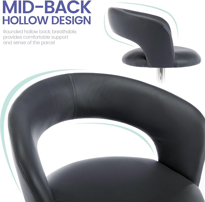 Brage Living Wide Bar Stool, Modern PU Leather Swivel Adjustable Barstool with Hollow Back and Arms, Upholstered Airlift Counter Height Bar Chair for Kitchen Dining (Slate Grey)