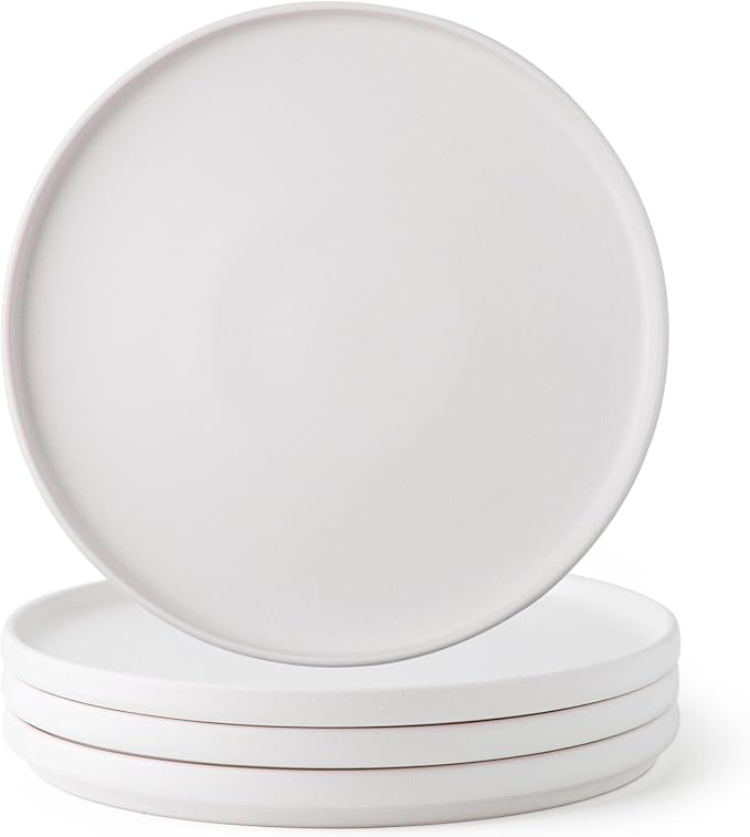 AmorArc Ceramic Dinner Salad Plates Set of 4, 8.5 Inch Reactive Matte Glaze Dish Set, Dessert, Salad, Appetizer, Small Dinner Plate, Microwave, Dishwasher Safe,Scratch Resistant,Matte White