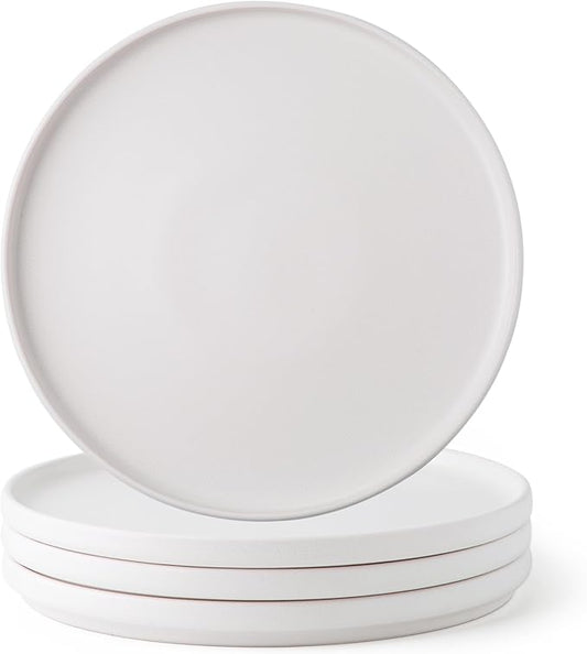 AmorArc Ceramic Dinner Salad Plates Set of 4, 8.5 Inch Reactive Matte Glaze Dish Set, Dessert, Salad, Appetizer, Small Dinner Plate, Microwave, Dishwasher Safe,Scratch Resistant,Matte White