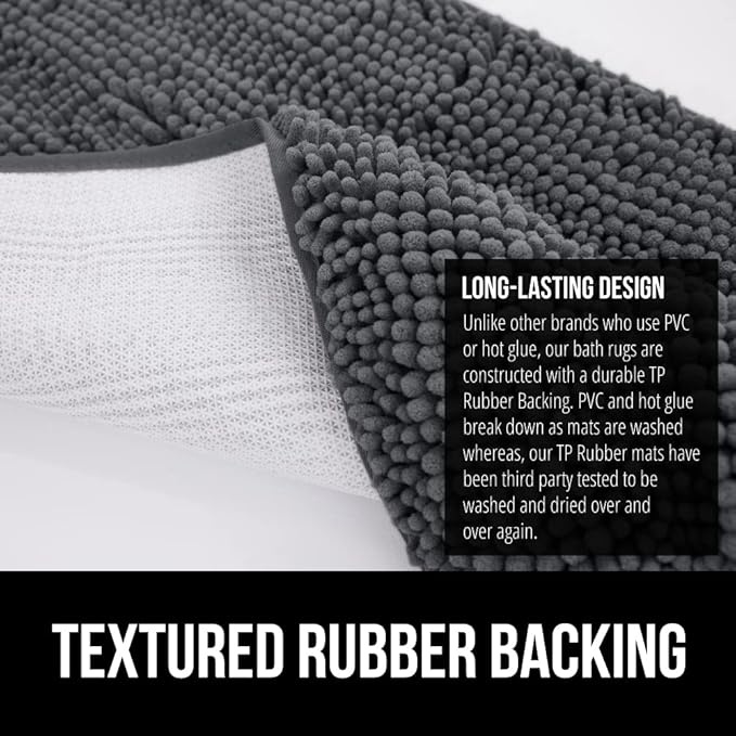 GORILLA GRIP Bath Rug Mat 48x24, Soft Absorbent Chenille, Quick Dry Microfiber Mats, Rubber Backing Washable Shower Floor Rugs, Bathmat Runner, US Designed Bathroom Home Decor Accessories Charcoal