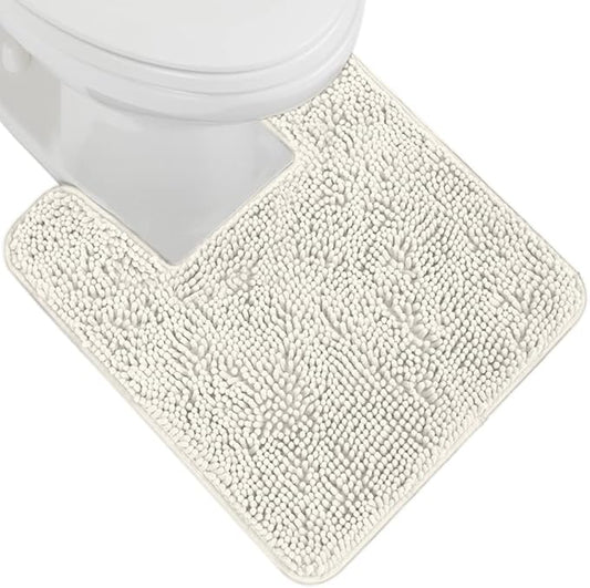 GORILLA GRIP Plush Absorbent Shaggy Chenille Bath Rug Mat for Square Toilet Base with Rubber Backing, Machine Washable Rugs, Soft Microfiber Contour Mats for Toilets, Bathroom Decor, Ivory