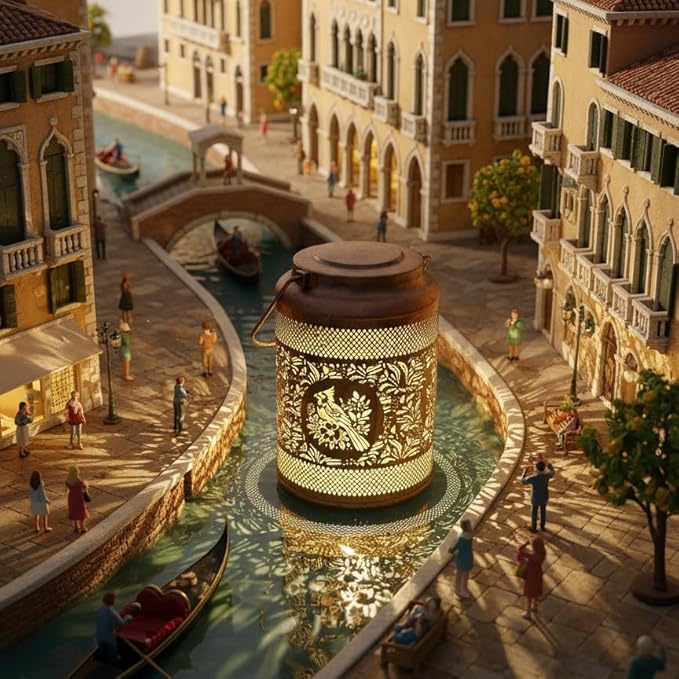 Solar Lantern with Hollow Metal Design, Garden Hanging Light, Copper Color for Outdoor Yard,Patio,Garden Decor (1)