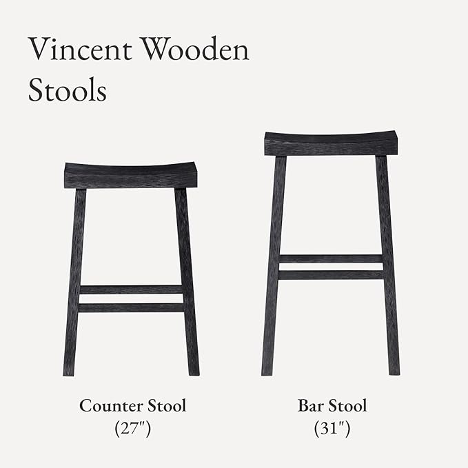 Maven Lane Kitchen Bar Stool, Modern Farmhouse Wood Barstool, Kitchen Island Chairs, Pub Bar Height Stools for Kitchen, Wide Comfortable Seat Backless Bar Stools, Vincent 31", Antiqued Black, Set of 4