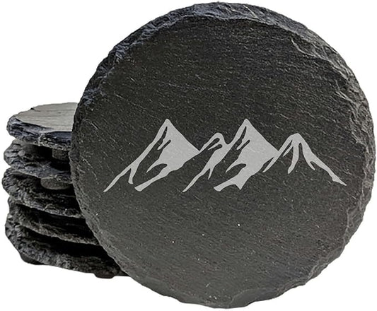 Mountain Majesty Slate Coasters with Stunning Mountain Scene Design - Perfect for Home and Office Decor and Protection of Surfaces, Available in Square or Round Coasters - Round Slate - Set of 4