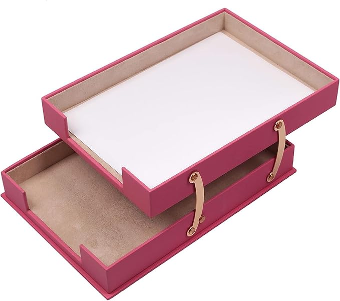 MOOGCO Bonded Set Luxury Leather Desk Pad & Desk Organization Essentials Desk Organizer Leather Desk Organizer (Pink)