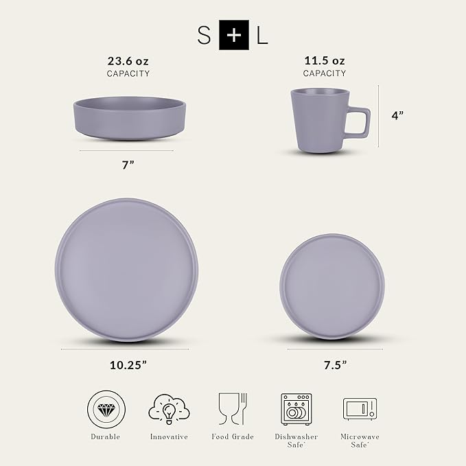 Stone Lain Cleo Stoneware 32-piece Round Dinnerware Set, Light Gray,Service For 8,Coupe - Celina