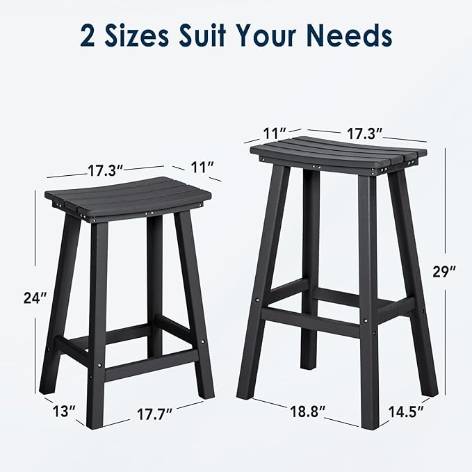 nalone 24 Inch Outdoor Bar Stool, HDPE Bar Chairs with Footrest, Weather Resistant Waterproof Bar Stools Outside Bar Height Stools for Bar, Kitchen Counter, Yard, Balcony(Black, 24'' Barstools)