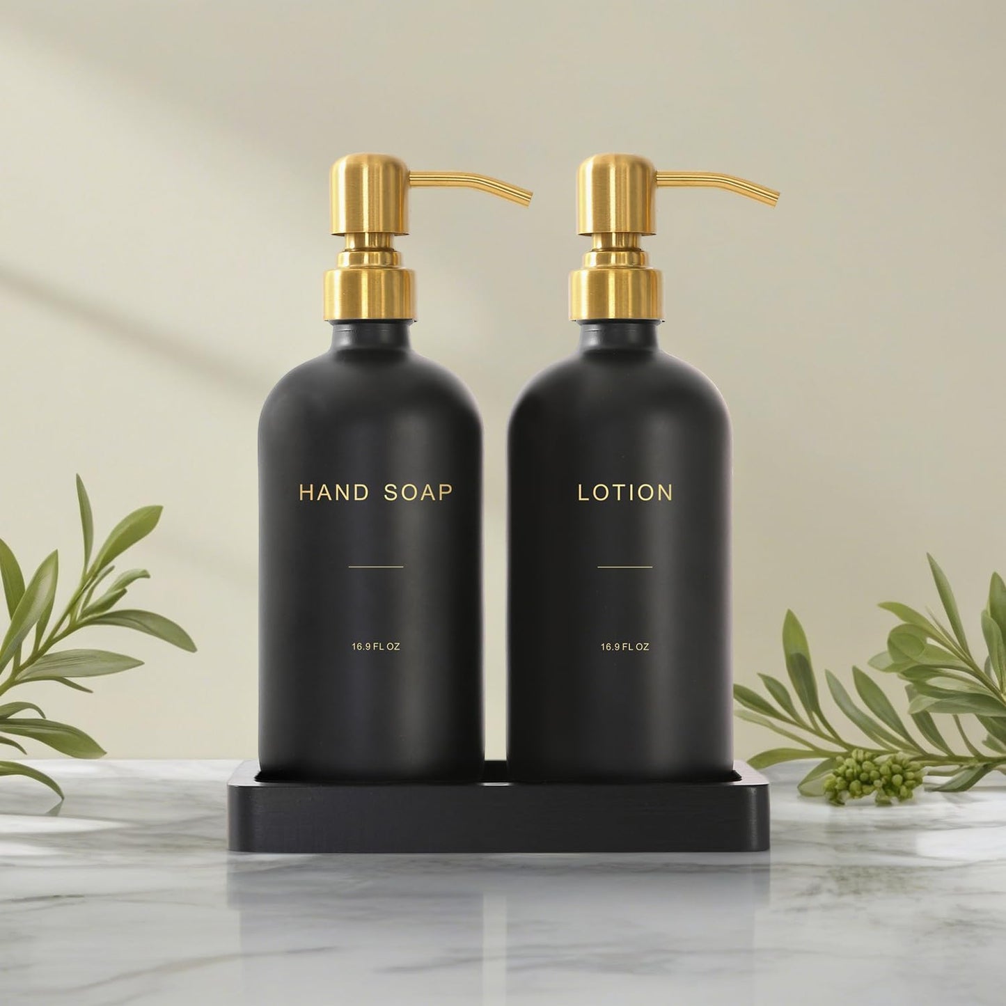 Soap Dispenser Bathroom Set, Hand and Lotion Dispenser with Stainless Steel Pump, Perfect for Black and Gold Bathroom Decor. (Gold & Black)