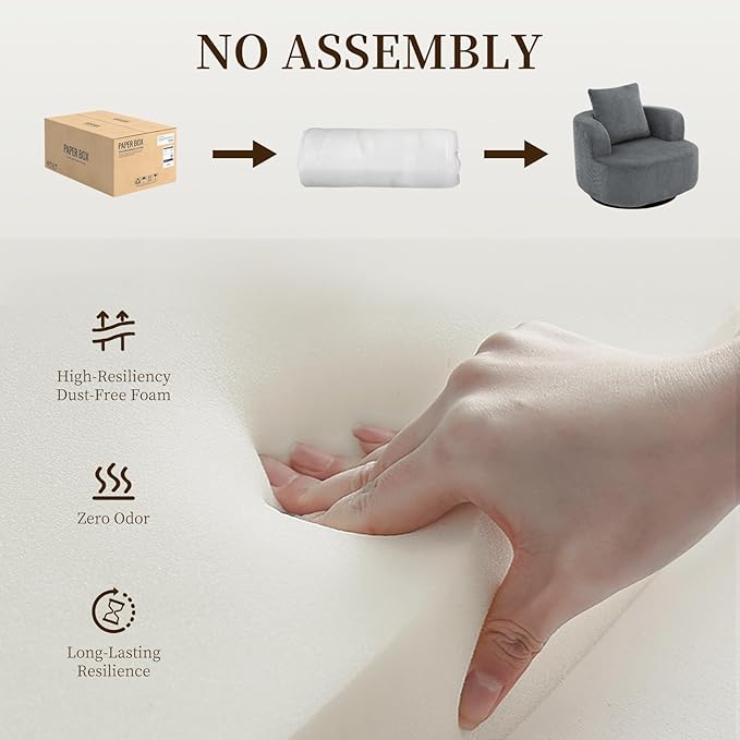 Furnimart 360° Swivel Barrel Accent Chair Set of 2, Round Upholstered Comfy Lounge Chair, Corduroy High-Resilienc Foam Single Sofa, No Assembly Wide Seat for Living Room, Bedroom, Apartment (Gray)